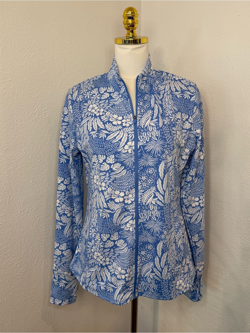 Tommy Bahama Blue and White Floral Zip Everyday Active Jacket